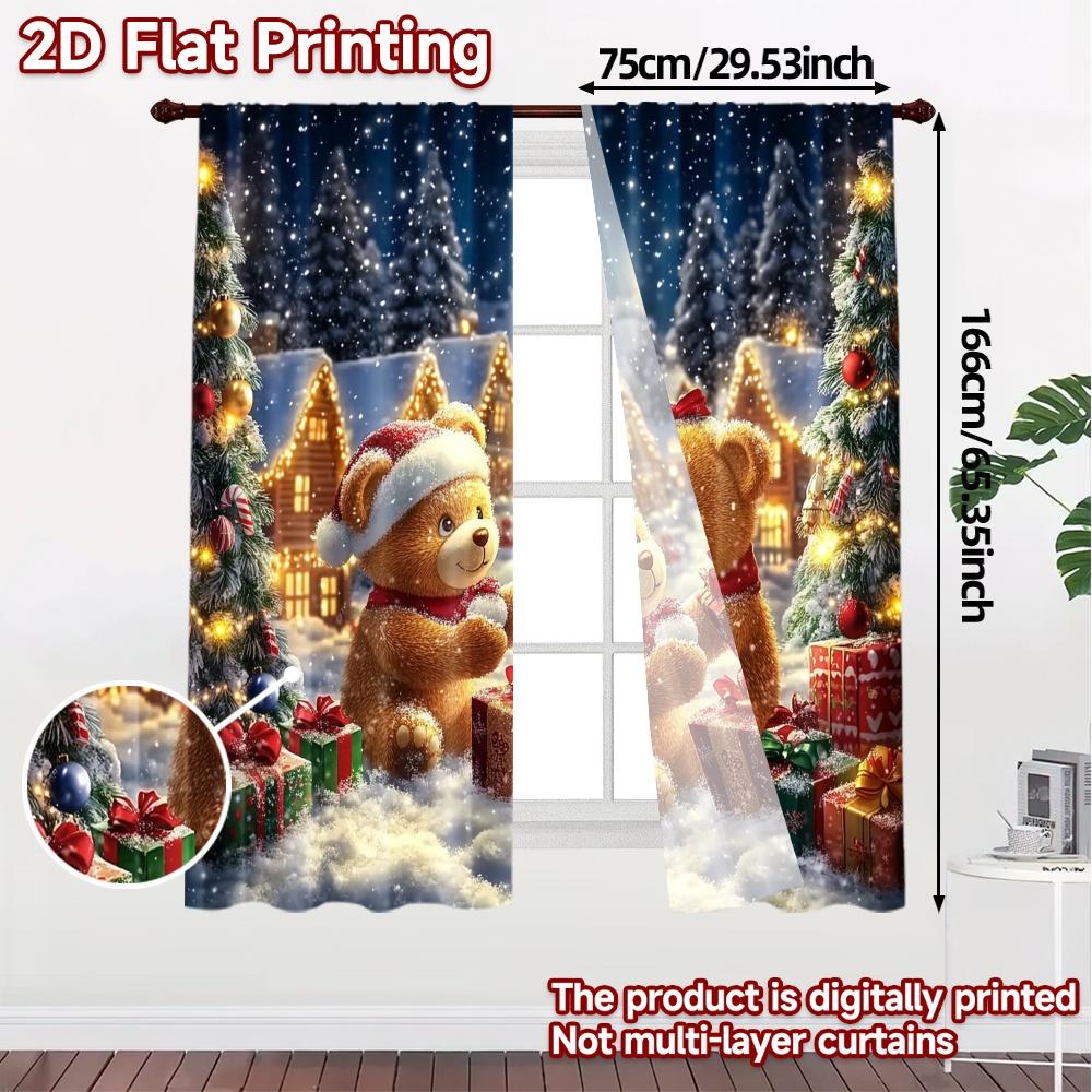 2pcs  Curtains Christmas Bear Modern Minimalist Curtains Durable 100% Polyester Fabric Curtains Outdoor Decorations Ldeal for