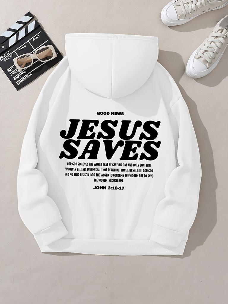 Stylish Jesus Saves Letter Print Hoodie Fashion Hoodies with Casual Long Sleeve Drawstring and Pocket Comfortable and Stylish