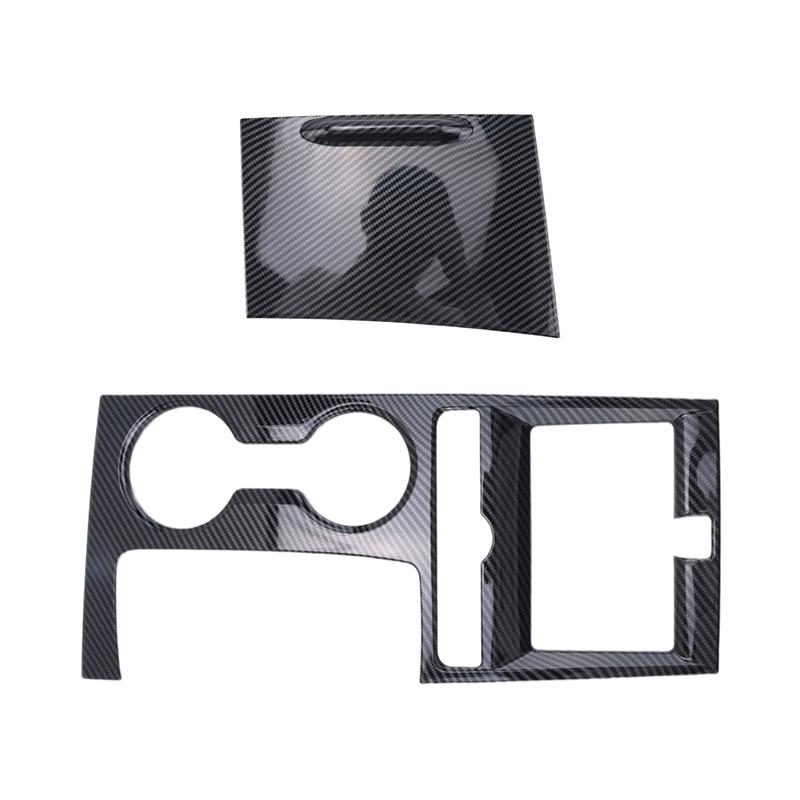 A03E-2Pcs Car Carbon Fiber Center Console Gear Shift Panel Water Cup Holder Cover Trim Stickers For KIA K5