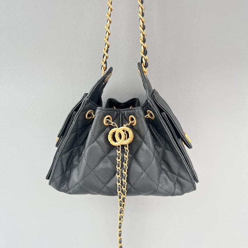 Genuine Leather Hobo Bag With Caviar