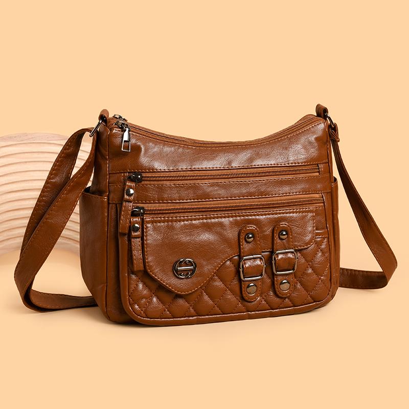 Soft Leather Multi-Layer Shoulder Bag Women's Multi-Pocket Crossbody Bag Mother's Bag