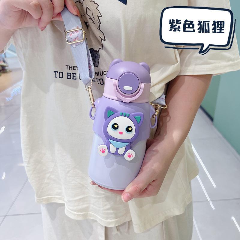 Cartoon doll stainless steel thermos cup student kettle straw water cup gift cup portable cute