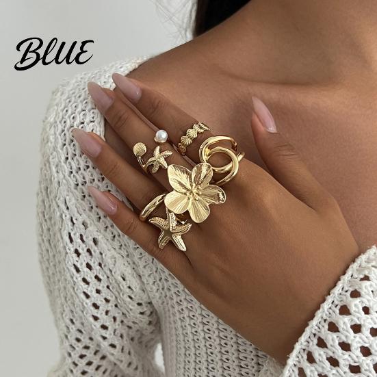 Vintage Style Alloy Rings Ocean Theme Set Adjustable Stackable Finger