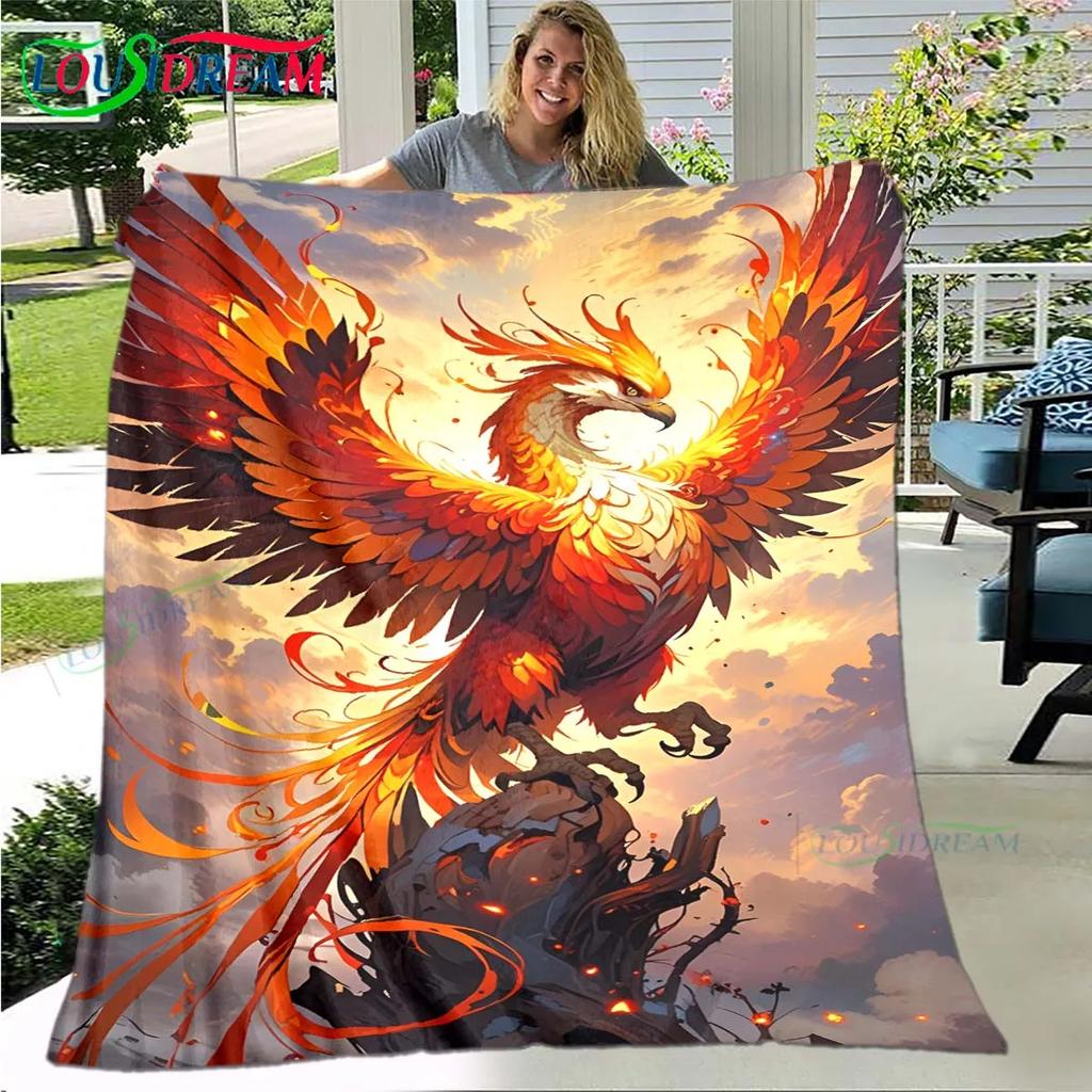 3D Popular Mythical Beast Phoenix Blanket,Flannel Throw Blanket for Home Bedroom Bed Sofa Picnic Office Hiking Leisure Nap Gift
