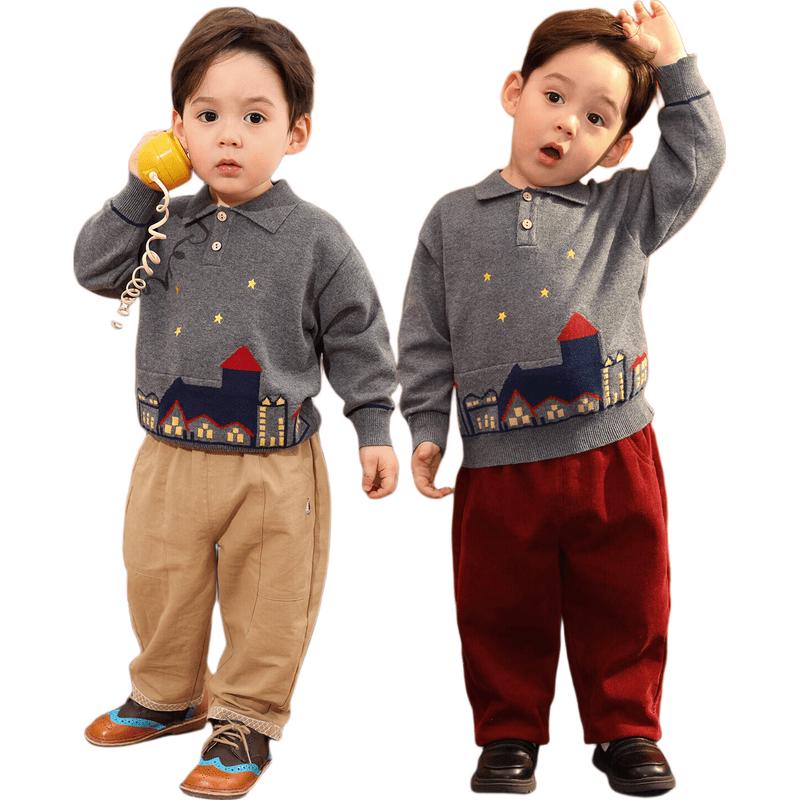 LUSON Baby Boys Polo Collar Pullover Sweater 110 темно-серого