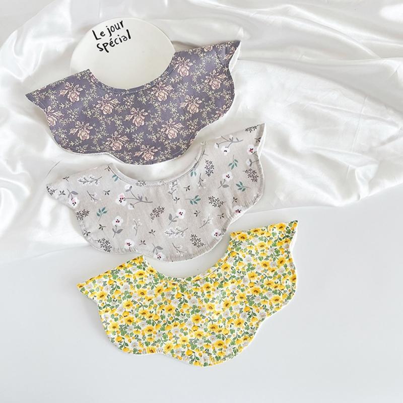 Baby Burp Cloth Cotton Bibs Cute Newborns Bib Adjustable Snaps Bib Petal Edge Bib Comfortable Nursing Bib for Drooling