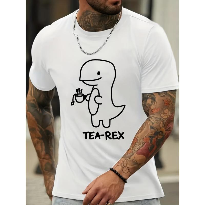 

European size Men s Casual Short Sleeve T-Shirt with Tea-Rex Graphic Print - Breathable Stretch Fabric, Round Neck, Machine Washable, All-Season 4XL білий