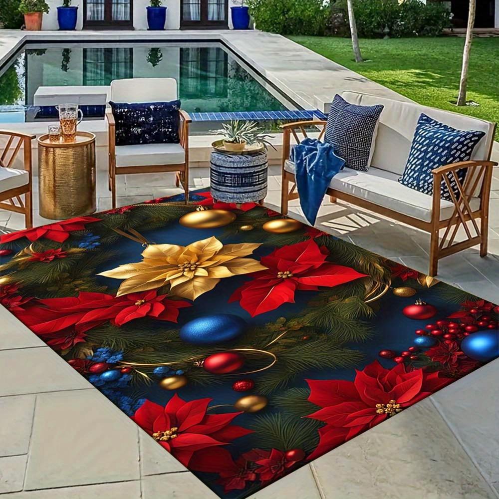 1pc Christmas Flower Poinsettia Area Rug, Slip-Resistant, Easy-Clean, Stain-Resistant, Perfect for Cozy Living Rooms, Bedrooms, Kitchens, Of