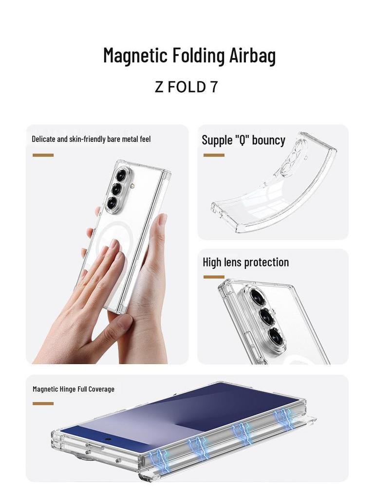 Samsung Z Fold7 Magnetic Anti-Fall Airbag Transparent Protective Case with Magsafe Wireless Charging Compatibility.