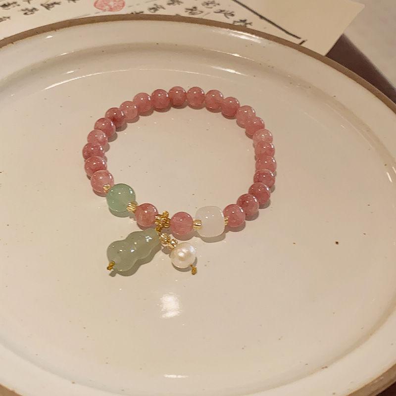 

Sweet Pink Crystal Natural Stone Bracelet Girl Party Wedding Jewelry Gifts