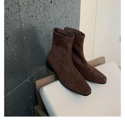 Boots Women's Short Boots 2025 New Autumn and Winter Bare Boots Elastic Square Head Thick Heel Small Ankle Boots Martin French Thin Socks Boots