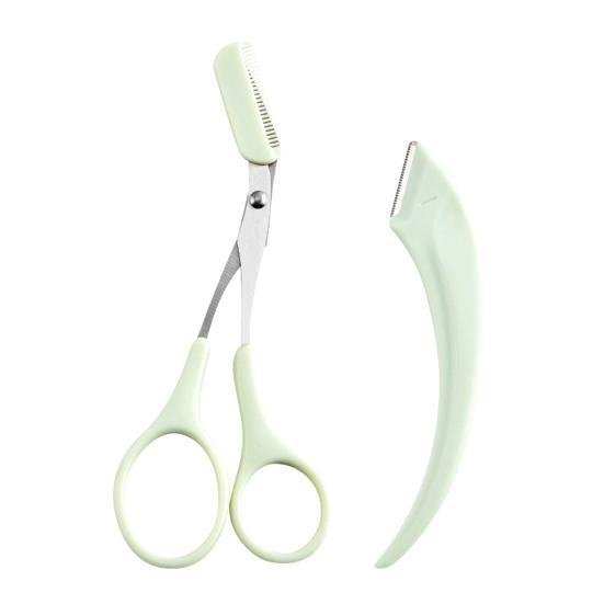 

Eyebrow Trimmer Scissors with Comb Stainless Steel Non-Slip Precision Eyebrow Razor Men Women Brow Hair Removal Grooming Tool зелёный