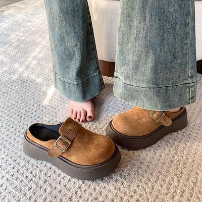Small Boken Single Shoes Muffin Thick Sole Heightening Boken Shoes Women's Bag Head Half Slippers Outer Wear 2025 New Spring and Autumn