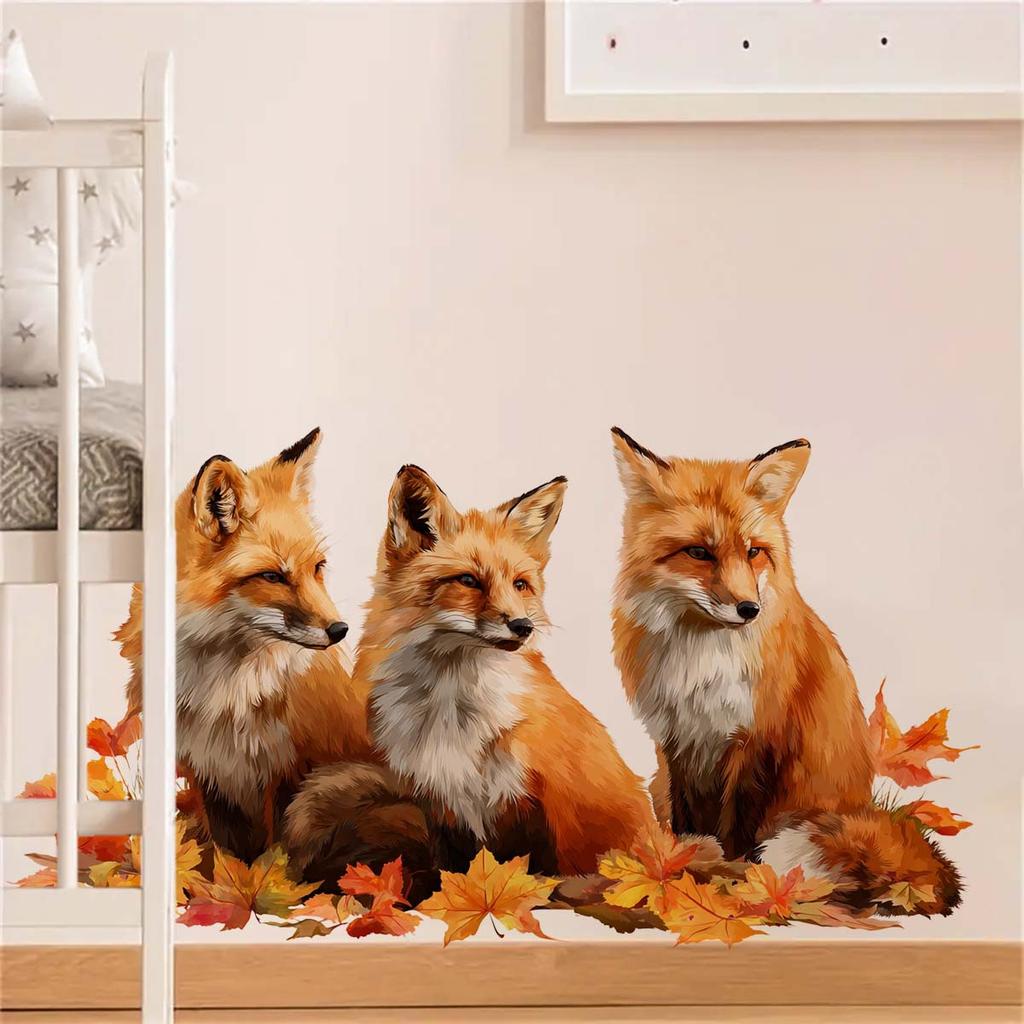 Natural Wind Autumn Feeling Fox Wall Poster - Fun Elements Self-Adhesive Seamless Adhesive for Home Decoration Stickers