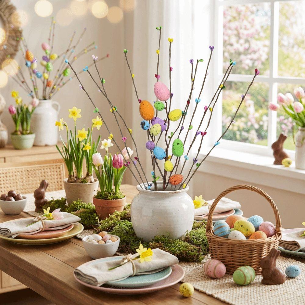 Colorful Foam Eggs Berry Branch Plastic Fake Plants Easter Egg Artificial Flower  Room Vase Inserts