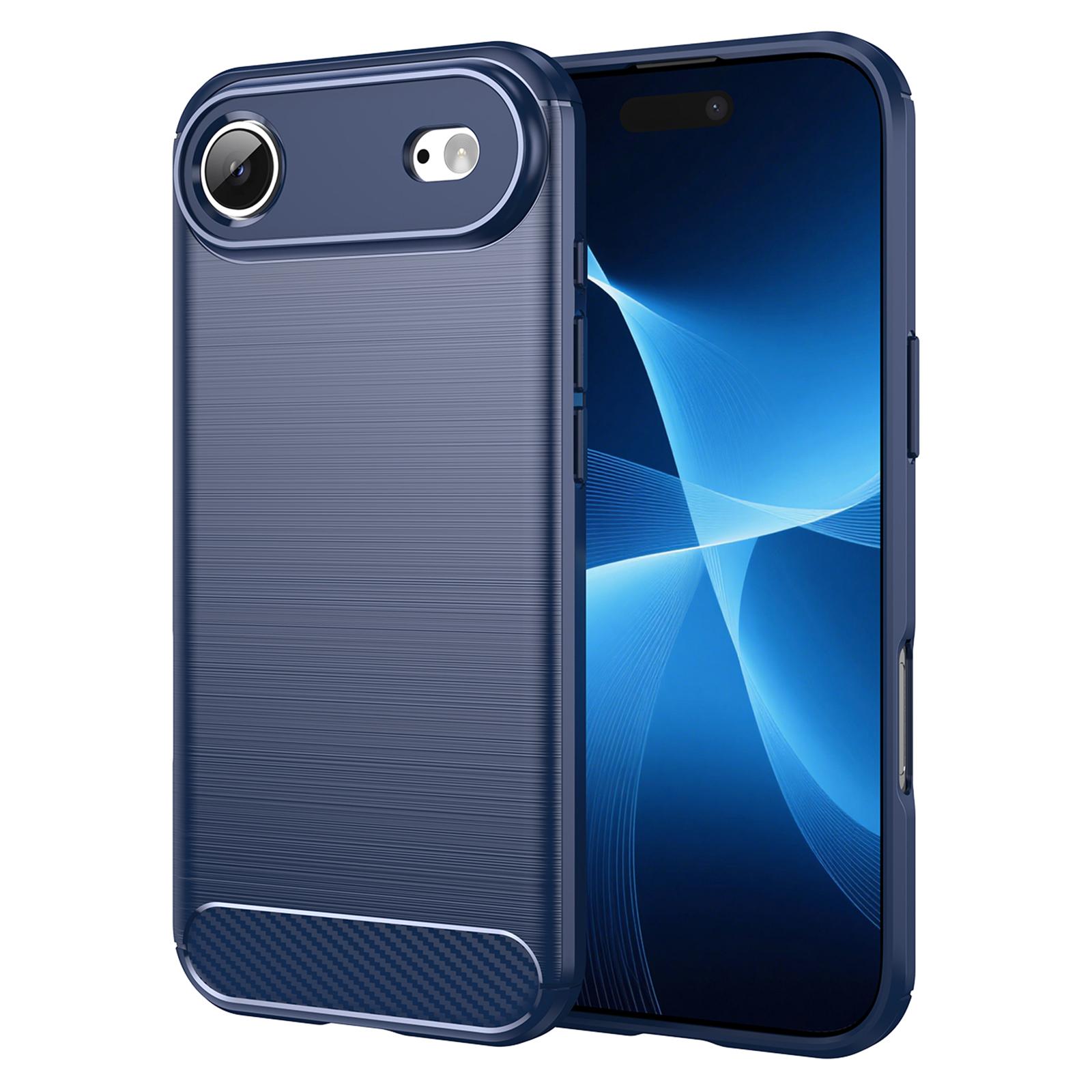 

For iPhone 17 Air Case Protective Phone Cover Carbon Fiber Texture Brushed Blue