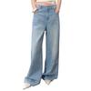 GREEN BELT Blue Washed Rhinestone Slim Loose Wide-Leg Jeans