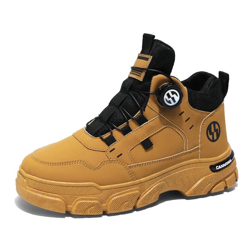 Spring Men High Top Platform Boots Outdoor Cold Protection Fashion Rotating Button Mens Work Boots