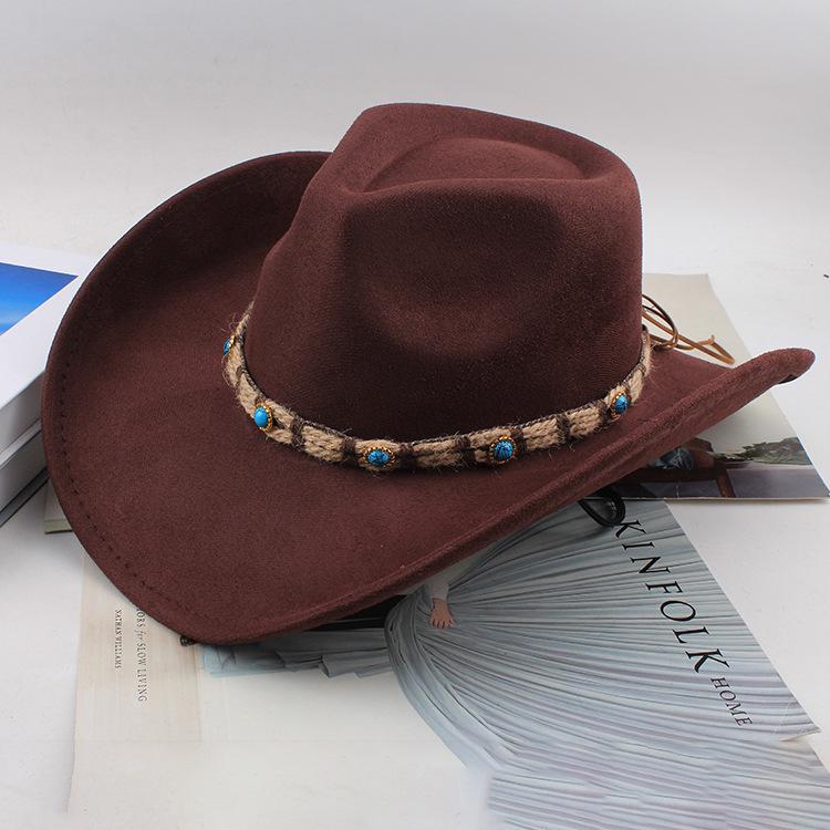 Western Cowboy Style Tibetan Bull Head Accessories Fashion Top Hat Autumn/Winter New Collection Deer Skin Velvet Large Edge Riding Hat