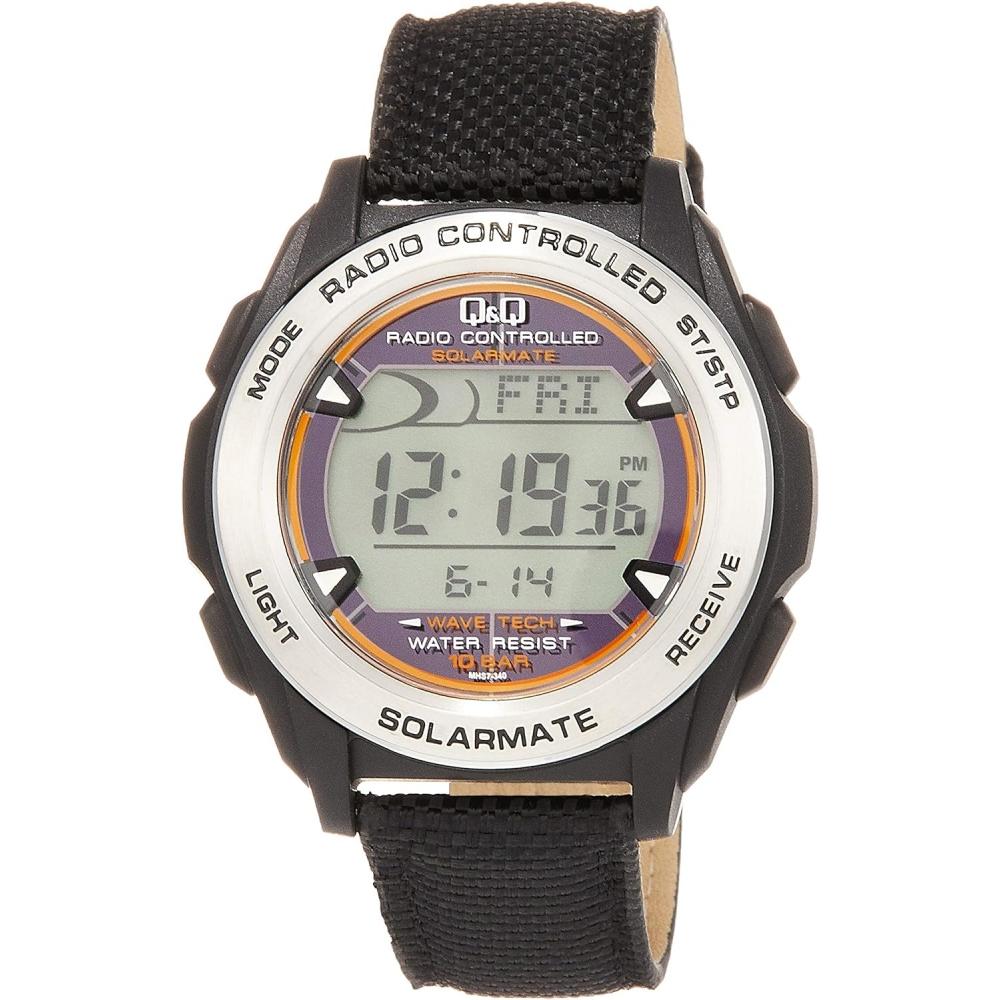[Citizen Q A] MHS7 340 Men s Digital Radio Wave Solar Waterproof Date Leather Strap Watch  Black