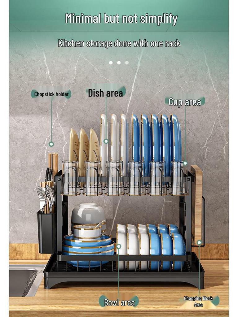 Cross-border Kitchen Dish Rack Set: Bowl, Plate, Knife & Chopstick Holder with Cutting Board Rack & Drip Tray