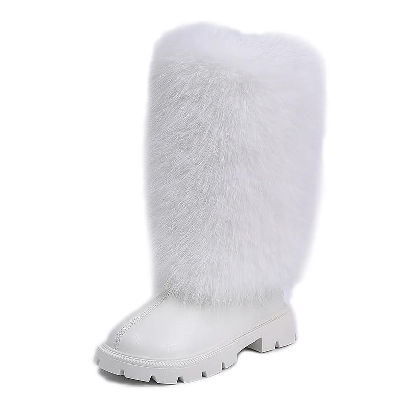 Girls High Boots Children Warm Princess Leather Boots Soft Soled Kids Fashion Long Boots Anti-Slippery All Match 2024 Winter New