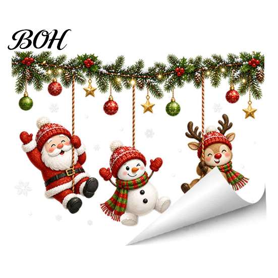 Seasonal Home Window Decor Christmas Static Clings, Removable Glass Decals, Snowman Santa Reindeer Nutcracker Glue Free Film with Snowflakes, Reusable