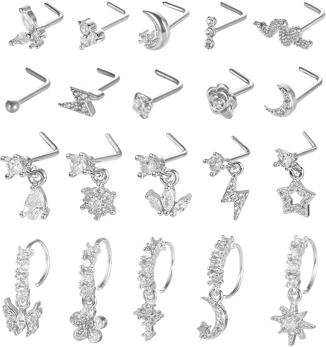 Nose Screw Ring 20G Stainless Steel Dangle Nose Piercing Body Jewelry
