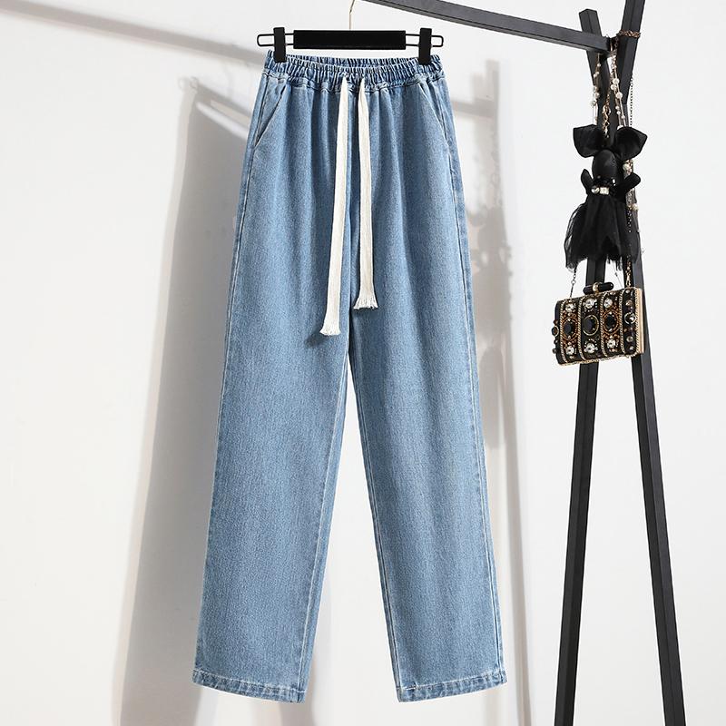 DIMANAF 2022 pantalones vaqueros de verano, pantalones largos para mujer, pantalones básicos elásticos, pantalones vaqueros sueltos informales, pantalones de pierna azul ancho, pantalones casuales, pantalones de talla grande