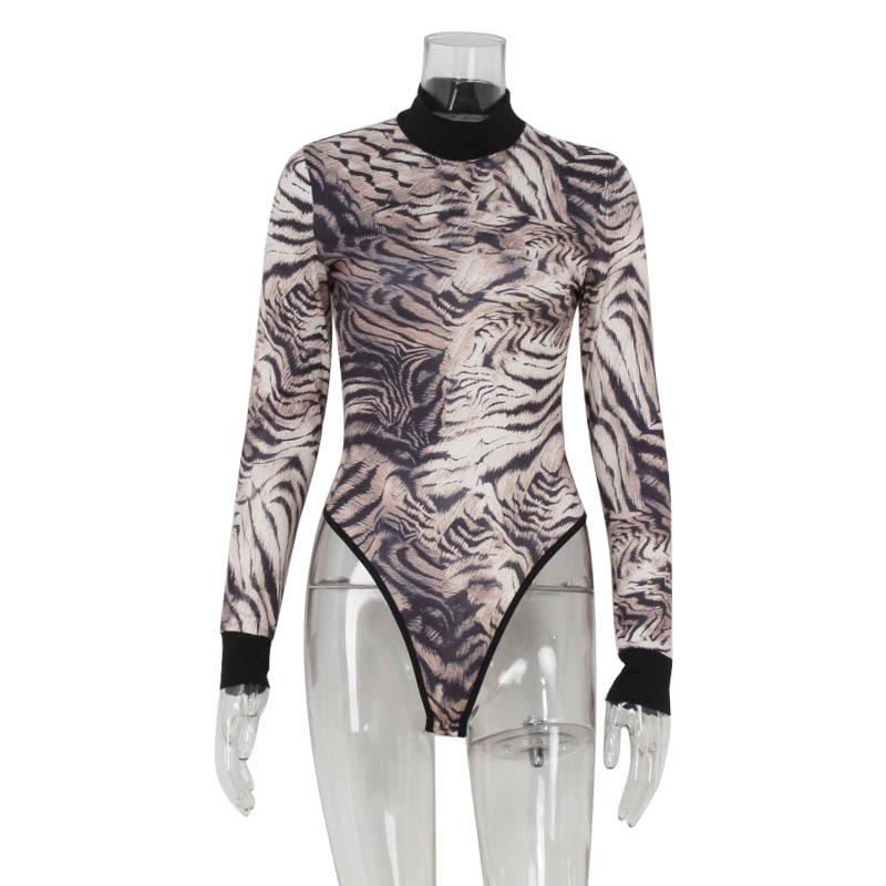 Women s Zebra Print High Neck Long Sleeve Jumpsuit M