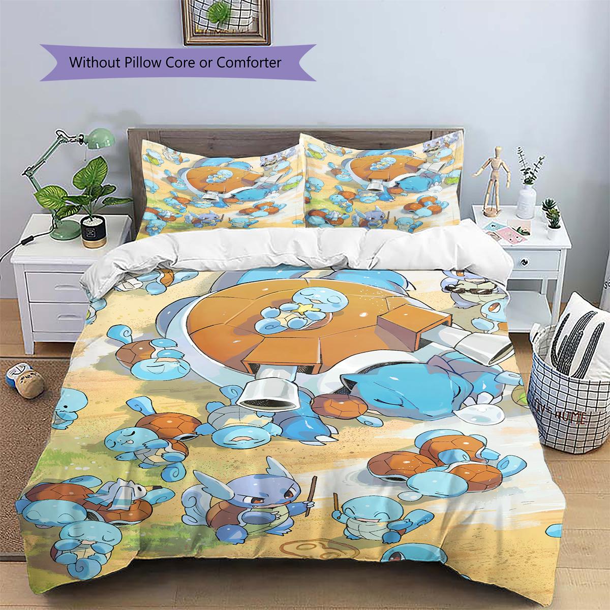 

Squirtle Cartoon Illustration Bedding Set, Pokemon Squirtle Bedroom Decor, Gift for Pokemon Fans 135x200cm