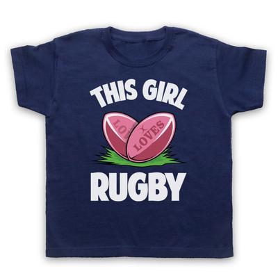 This Girl Loves Rugby Slogan Sports Lover Cool Retro Kids Childs T-Shirt