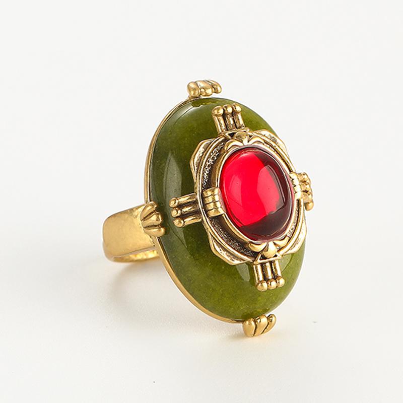 Vintage Retro Palastgrünes Emaille Rotes Glas Ringe Französische Goldfarbe für Damen Mode Hochzeits Schmuck Retro Braut Accessoires