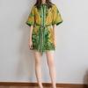 European and American Women's Clothing, New Spring Models, Fashionable Flower-printed Lapel-neck Lace-up Short Dress Dress