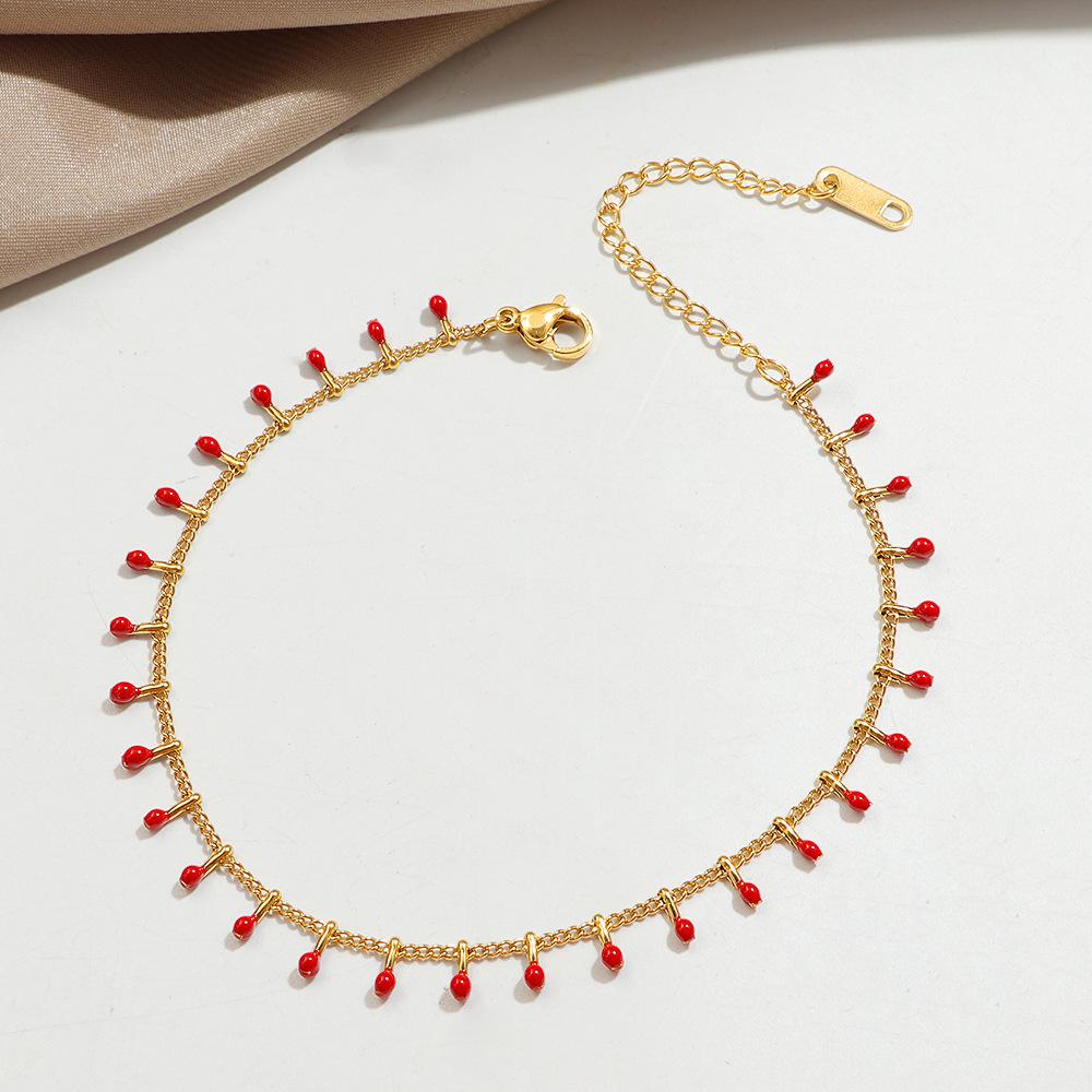 Богемский Многоцветный Эмалированный Камень Подвеска Золотой Цвет Нержавеющая Сталь Браслеты на Лодыжку для Женщин Шарм Летний Пляжный Аксессуар для Ног красный