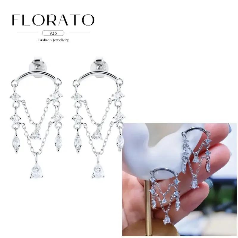 FLORATO 925 Silver Earrings Chain Tassel Pendant Earrings Zircon Silver Earrings for Women Trend Luxury Wedding Jewelry