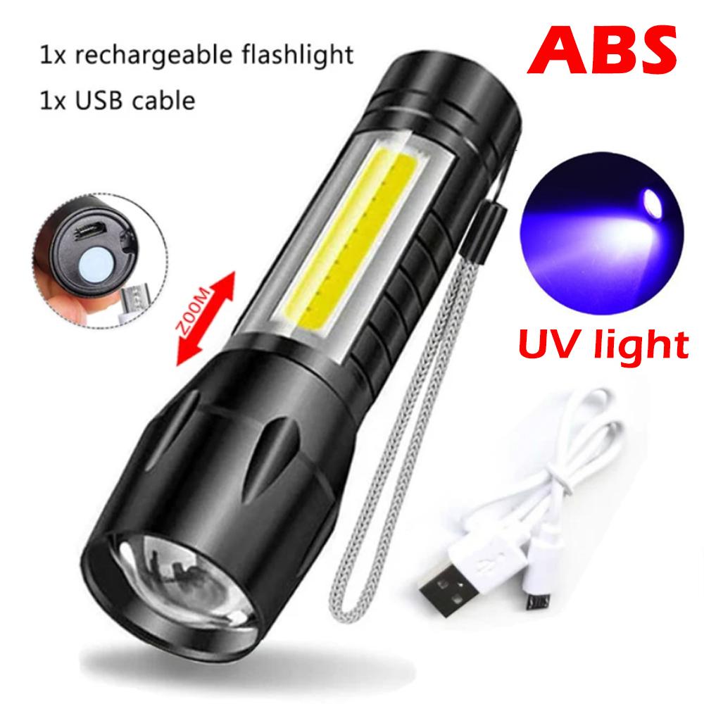 Mini UV Torch LED Rechargeable Flashlight Portable USB Charging Flashlight High Power Bank Camping Waterproof Long Range Lantern