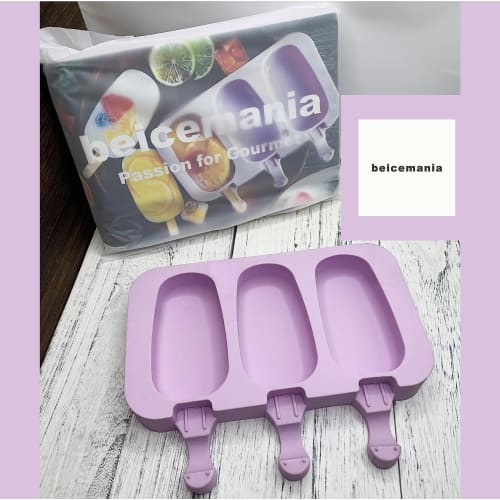 Beicemania? Silicone Popsicle Mold, Ice Cube Tray, Stick Ice, Popsicle Maker, Classic Purple, Includes 20 Wooden Popsicle Sticks
