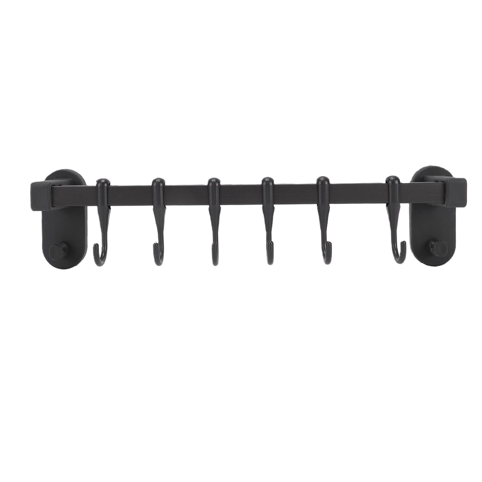 

Wall Mounted Kitchen Utensil Rack Carbon Steel Adhesive Hanging Rod with Hooks for Pot Lids Spatula Spoon Silver Black 30cm / 11.8in