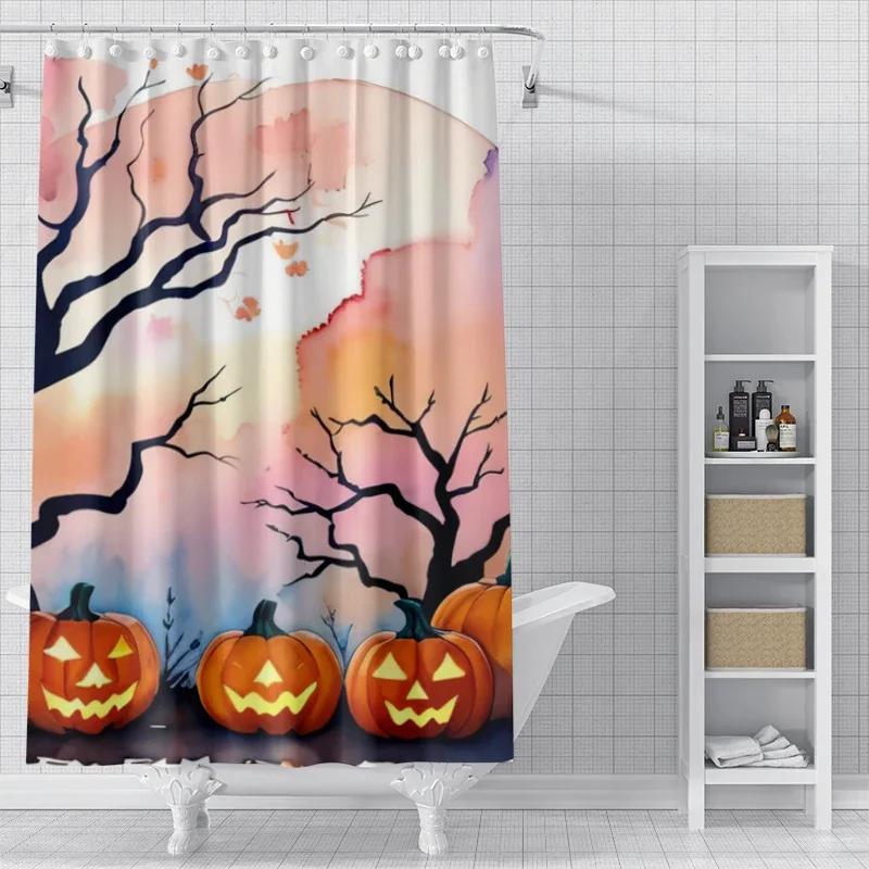 

Home Decoration Shower Curtains Bathroom Waterproof Curtain Fabric Modern Nordic Living Room Happy Halloween Autumn Pumpkin W60H190(CM)-1 Pcs