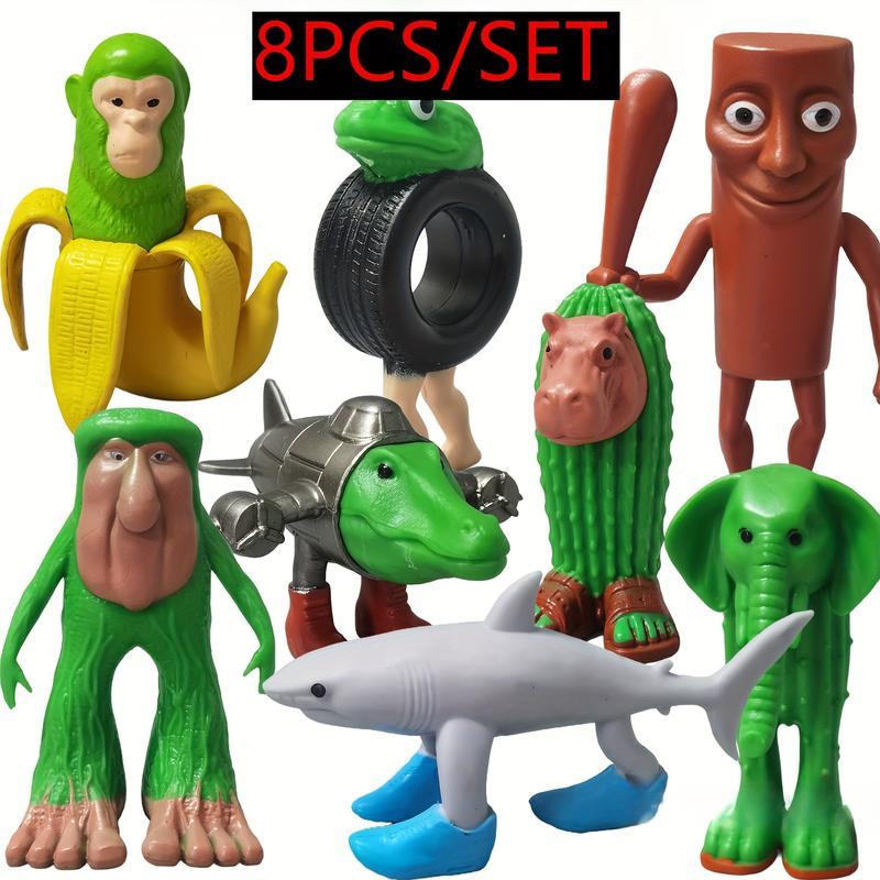8pcs 1 Set Italian Brainrot Plastic Toy Action ction Figure,Tung Tung Tung Sahur Tralalero Tralala Decorative, Desktop Ornaments, Christmas Gifts