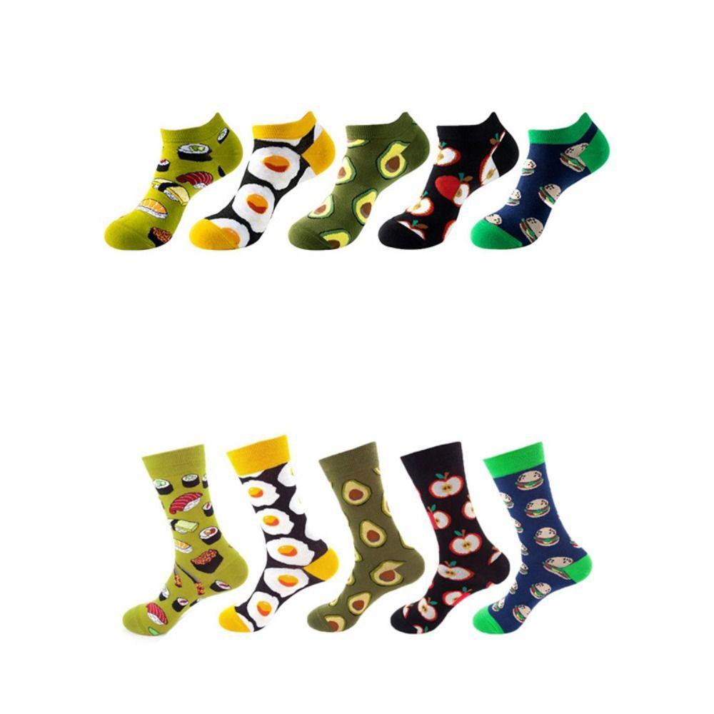 5Pairs Cheese Cookies Mid Tube Socks Cotton Food Pattern Socks Fashion Cartoon Short Socks  Female