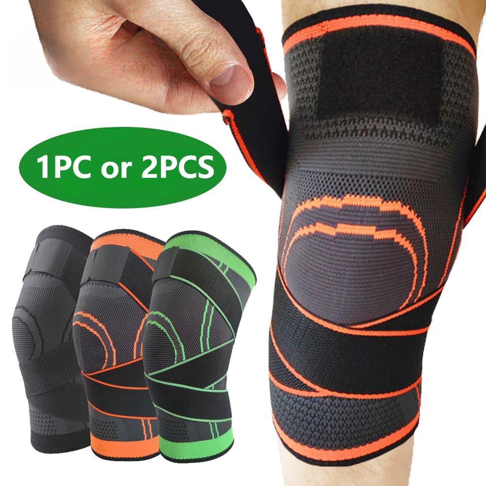 Joelheiras esportivas pressurizadas elásticas, suporte para joelho, fitness, basquete, vôlei, protetor de articulações, 1 ou 2 peças