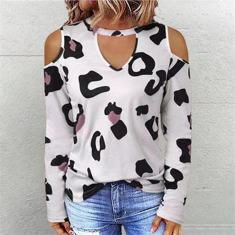 European and American Cross-Border Export Foreign Trade Autumn and Winter Fashion Casual Women's Long-Sleeved T-shirt Loose Plus size Sexy Top Print