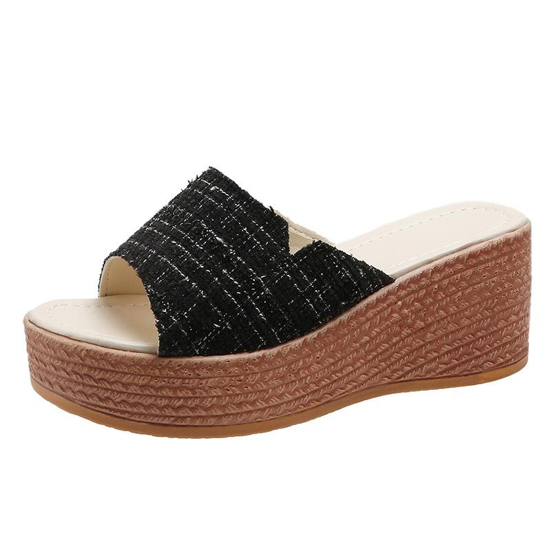 

Мода 2025 Лето Новинка Универсальная Модная Верхняя одежда Наклонный каблук Крутые Шлепанцы Толстая подошва Повседневные Простые Удобные Женские Шлепанцы 34 чёрный