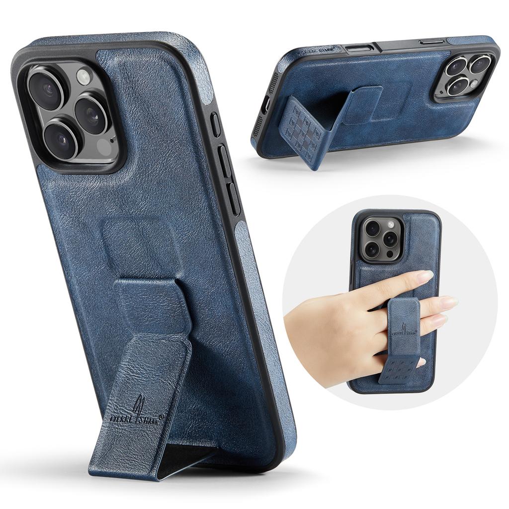 Luxury Foldable Leather Case For iPhone 16 Pro Max 15 Plus 14 13 12 invisable Wristband Magnetic Business Hand Grip Stand Cover