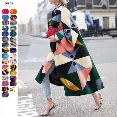 Spring/Autumn Women's Long Flared Sleeve Printed Loose Trench Coat