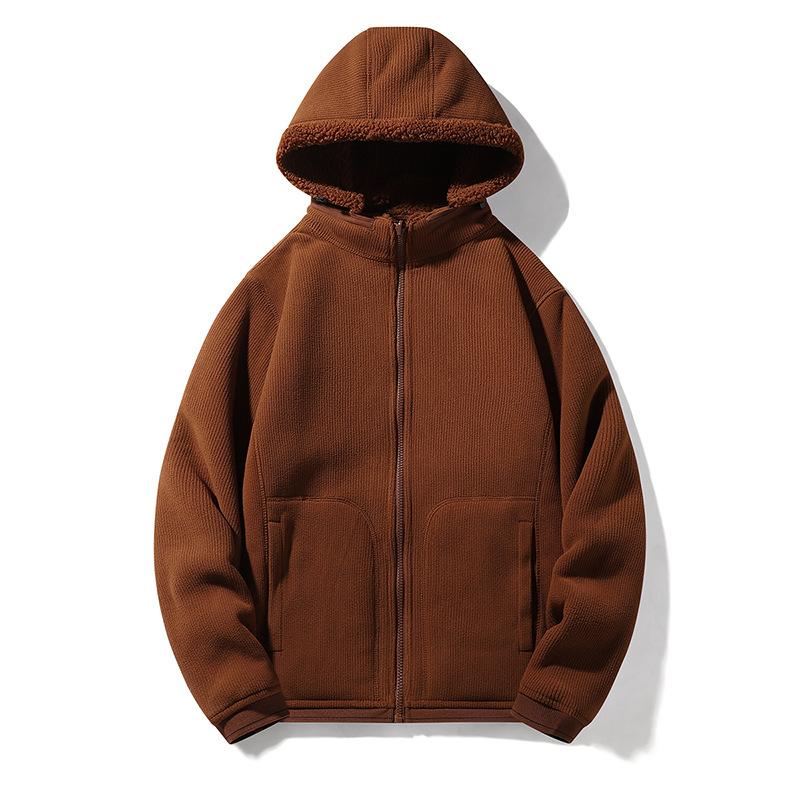 Autumn and Winter Hat-removable Cardigan Sweatshirt Men's Warm Top Plus Velvet Thickened Hooded Couples Wearing Double-sided Coats