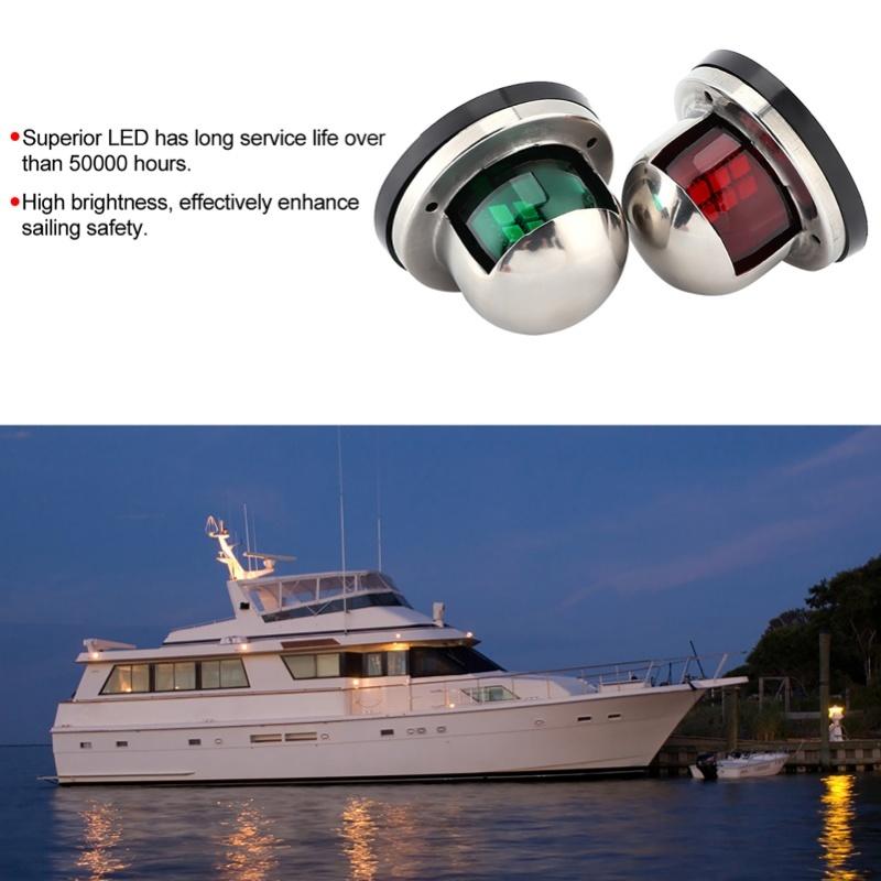 2pcs 12V Red Green LED Navigation Lights Stainless Steel Sailing Lamp For Marine Boat Yacht