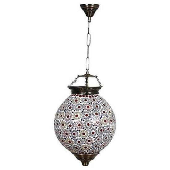 Big Spherical Flower Designed Glass Pendant/Hanging lamp for Living & Home Decoration Mosaic lamp (Multicolour, Bulb not Included); Made in India